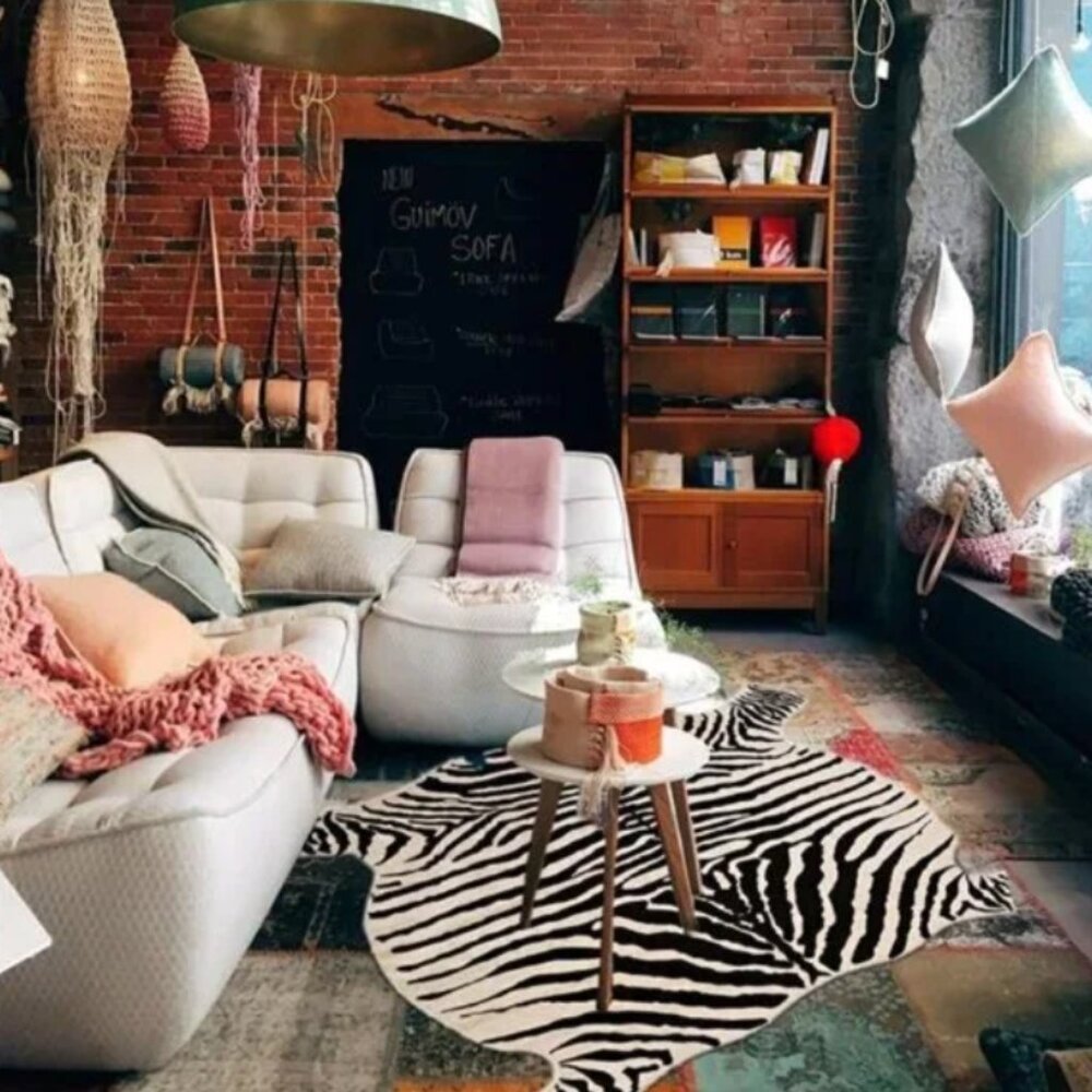Area Rug Faux Zebra Print Rug 4.3x4.7 Feet Rug/Mat/Carpets for Home - Picture 2 of 6